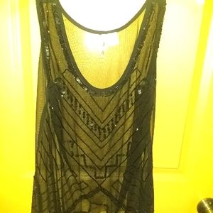 Passport sheer beaded top, black, size L